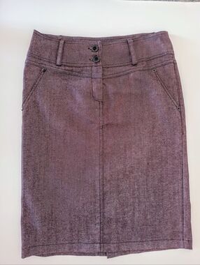KIRA Dark Plum Stretch denim Pencil Skirt with Double-Button Front Sz 6-8 M